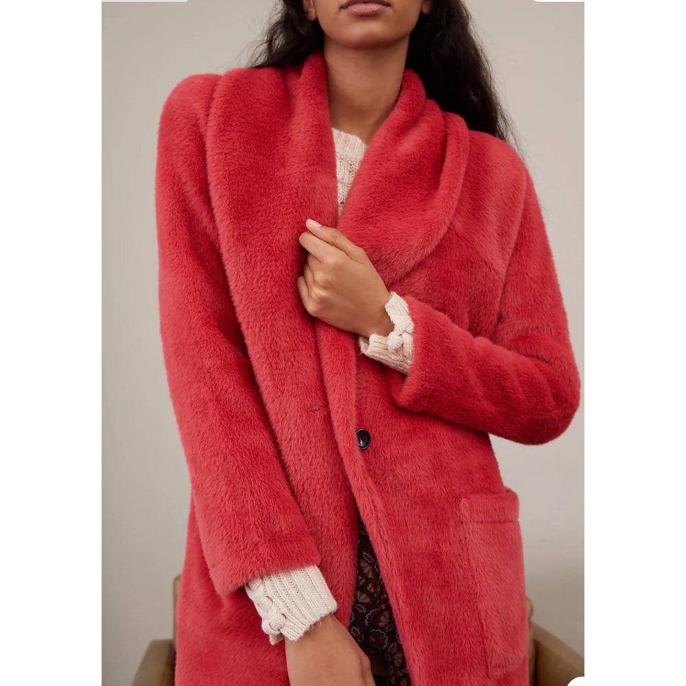 Sanctuary x Anthropologie Elena Plush Shawl Jacket Coral Pink Size M